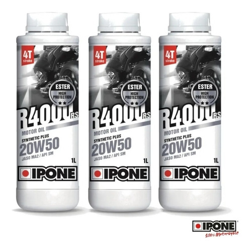 Imagen 2 de 5 de Aceite Sintétic Plus Moto Ipone R4000 Rs 4t 20w50 Motoscba