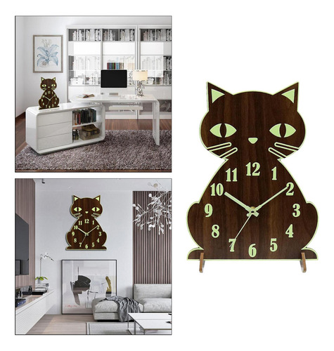 Reloj De Pared De Gato Luminoso Números De Luz De Noche