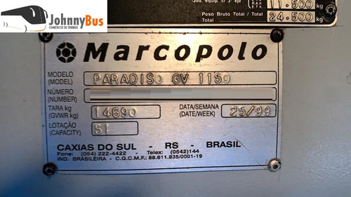Ônibus Rodov. Trucado Paradiso G5 1150 Ano 1999 Johnnybus