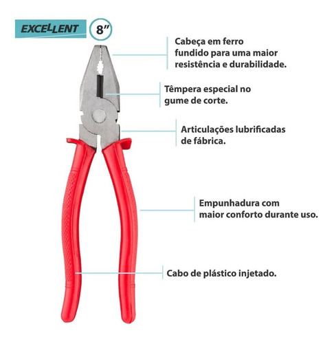 Alicate Universal 8 Polido Com Isolação Excellent - Eda