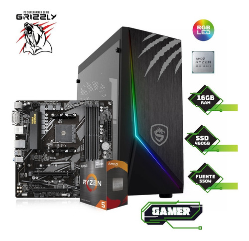 Imagen 2 de 10 de Pc Gamer Grizzly Amd Ryzen 5 5600g Ram 16gb Ssd240gb Sgg-003