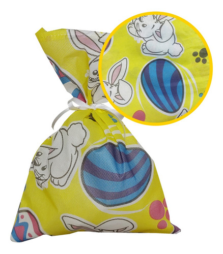 50 Saquinhos Tnt Estampado 20x30 Coelho Páscoa E Fita Cetim