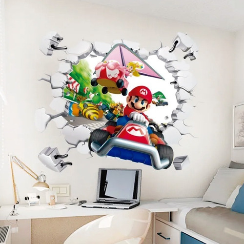 Vinilo Decorativo 3d Mario Bros -i22 Sticker Muro Roto