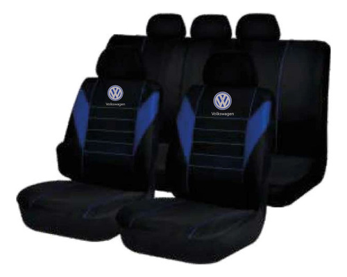Juego Cubreasiento Universal Tela Negro Azul Logo Volkswagen