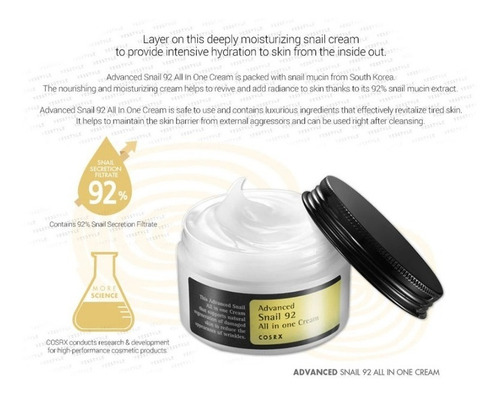 Advanced Snail 92 Cosrx 100g Crema Hidratación