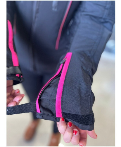 Campera Moto Ags Cuero Negro Fucsia - Cuatro Estaciones