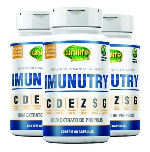 Kit 3 Imunutry Minerais+vitaminas C+d+e Unilife 60 Cápsulas Sabor Sem Sabor