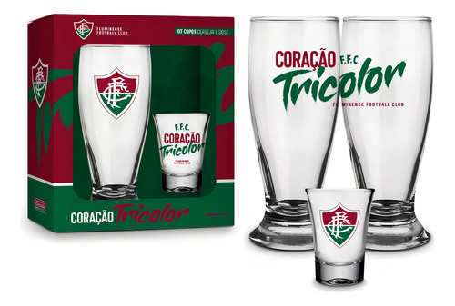 Kit 1 Copo Cerveja Munich E 1 Copo Dose Fluminense Cor Transparente