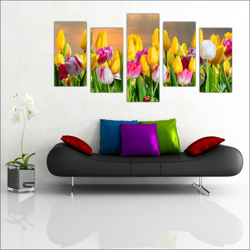 Quadro Decorativo Flores Tupila Mosaico Com 5 Peças Salas