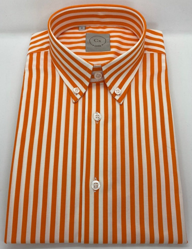 Camisa Algodón Diseño Rayas Naranja Marca Croix