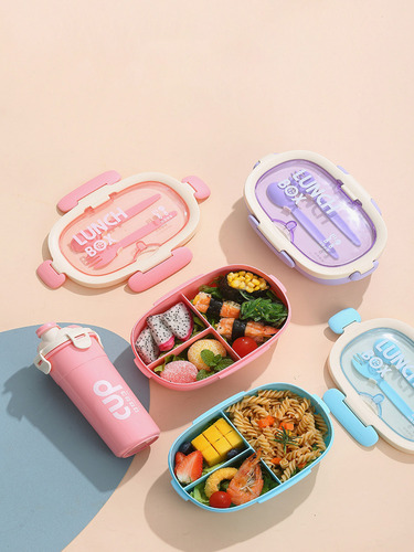 Loncheras Con Botella Agua Y Bento Lunch Box Fiambrera Azul