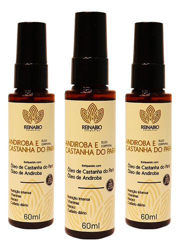  Kit 3 Óleo Para O Corpo Andiroba E Castanha Pará 60ml