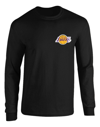 Camibuso Negro Camiseta Manga Larga Los Lakers Pecho.m2