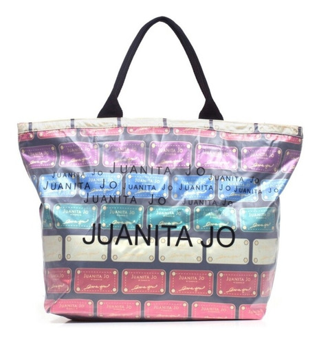 Imagen 1 de 1 de Cartera tote Juanita Jo Guatemala diseño estampado chapas asas color negro