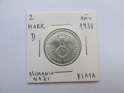  2 Mark Alemania Nazi Moneda  De Plata Tercer Reich 1938