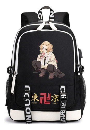 Tokyo Revengers Anime Impreso Usb Mochila Negro Computer Me