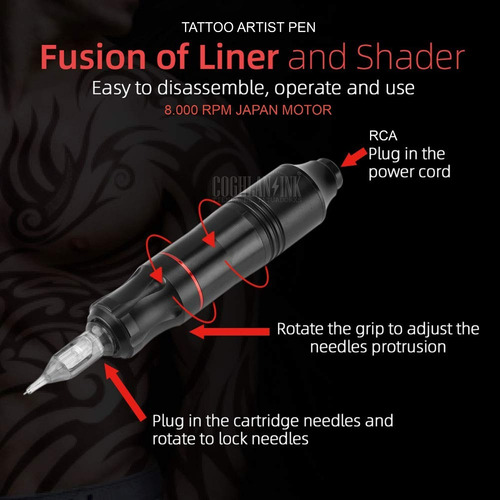 Imagen 7 de 8 de Tattoo Pen 8000 Rpm Japón Rca + Clip + Base + Funda Red