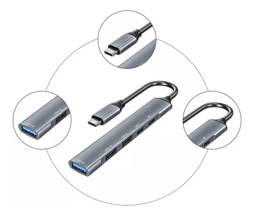 5 Puertos Hub Usb Adaptador Para Laptop Usb 3.0 Tipo C 5gbps