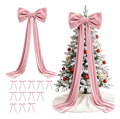 Moño Gigante De Terciopelo Para Árbol De Navidad Decoracion Rosa | Lazo ...