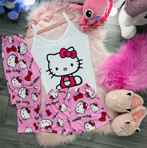 Pijama De Hello Kitty 3 Piezas Short Pantalón Blusa Y Costal