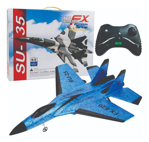 Avião Jato Bi-motor Rc Controle Remoto Fx820 Su-35 Azul