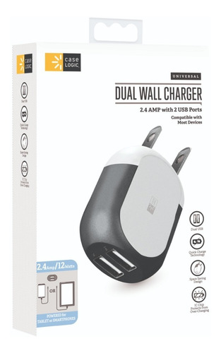 Imagen 2 de 2 de Cargador De Pared 2 Entradas Usb De 2.4 Amp Negro