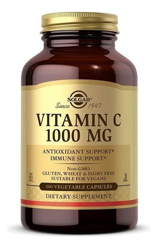 Vitamina C 1000mg 100 Cáps Solgar Apoyo Inmune Antioxidante