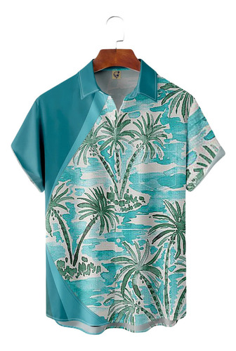 Mks Camisa Hawaiana Unisex Ink Coconut Tree, Camisa De