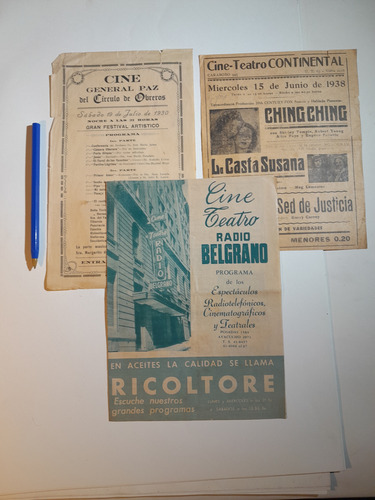 Tres Antiguos Volantes De Cine Y Radio Argentina 1950's (Usado)
