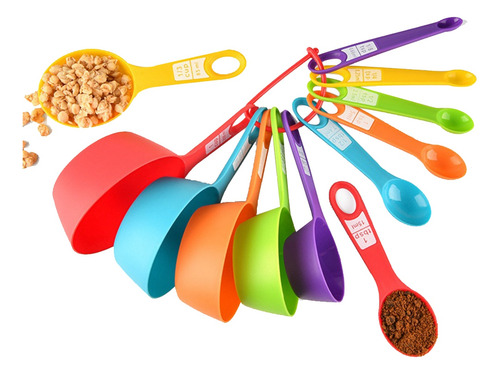 Juego De 12 Tazas Y Cucharas Medidoras De Plástico, De Color