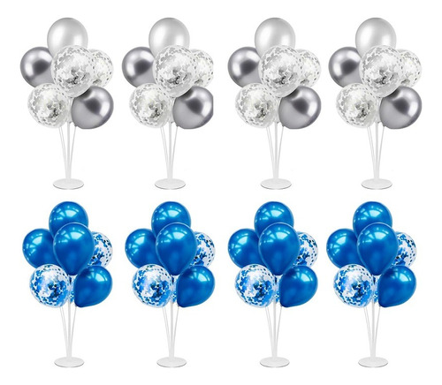 Centro De Mesa Globos Chrome Azul Y Plateado + Cristal X 8un