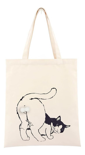 Funny Cat Grocery Canvas Tote Bag For Women Aesthetic Casual