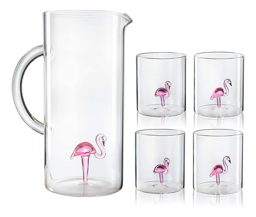 The Wine Savant Flamingo Jarra Y Juego De 4 Vasos Decantador