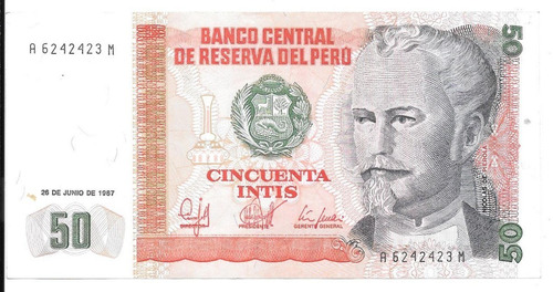 Liquido Billete De Perú.  50 Intis Unc