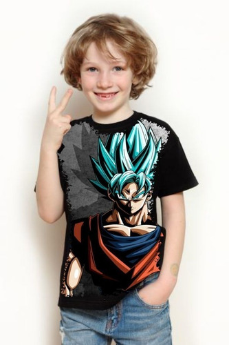Camiseta Criança 5%off Anime Dragon Ball Super Sayajin Azul