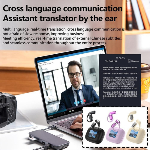 Fones De Ouvido Inteligentes Com Tradutor Bluetooth Com Tela