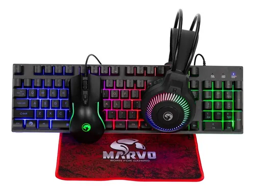 Combo Gamer 4 En 1 Marvo Cm416 Auricular Teclado Mouse Pad C Mouse Negro Teclado Negro