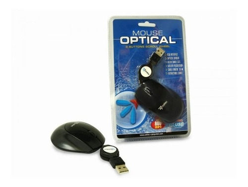 Mouse Optico Retractil Unitec Xl-06 Cable Usb 1.2 Mt 800 Dpi