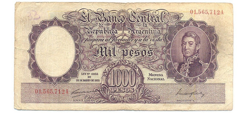 Billete Moneda Nacional 1000 Pesos B 2129 Carreras Maroglio