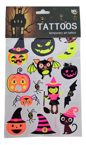 Tatuajes Temporales Tattoo Fluor  Halloween Disfraz X 20 Uni