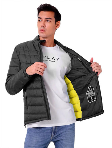 Jaqueta Replay Masculina Nylon Matelassê Preta