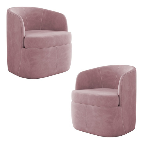 Kit 2 Poltronas Giratória Decorativa Dandara Veludo Rosê Cor Rosa