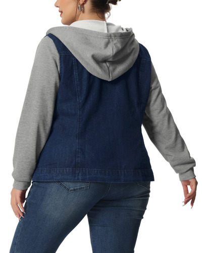 Chaqueta Vaquera Talla Grande Con Capucha Y Cordón Ajustable