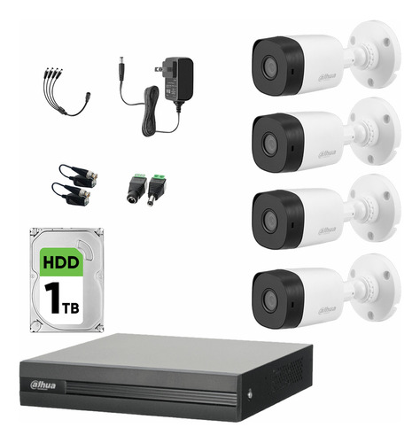 Dahua Kit De Seguridad Cctv 4 Cámaras 1 Mp Alta Calidad Seguridad Exterior Cctv+ Disco Duro 500 Gb Fácil Instalación Dh-kit/xvr1b04-i Circuito Cerrado