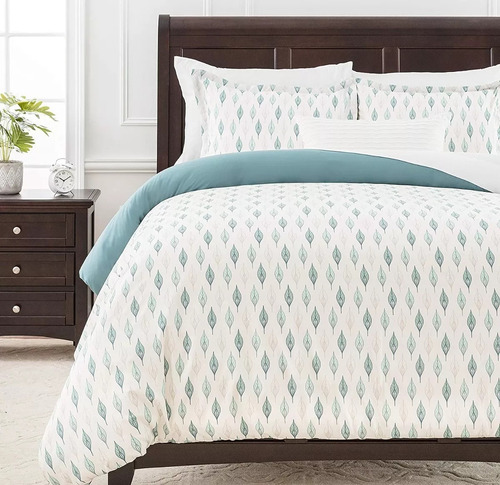 Duvet Cobertor Queen Juego Funda Edredón Hojas Verdes Menta