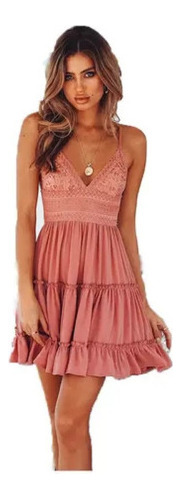 Vestido Playa Sexy Mujer Cuello En V Halter Bowknot