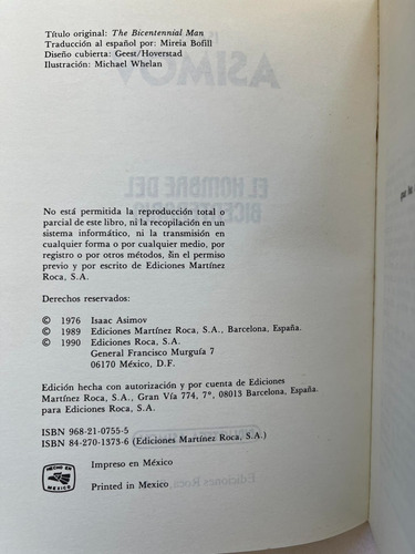 Isaac Asimov Hombre Bicentenario Biblioteca Asimov 1990 (Usado)
