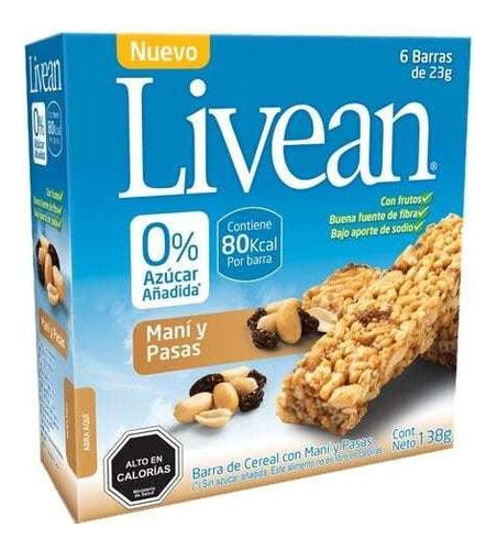 Pack 6 Barras De Cereal Livean 23g - Elige Tu Sabor Barras Mani-pasas