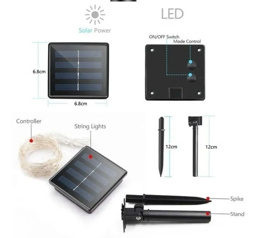 Pack 3 Luces Guirnalda Hada Solar Alambre 100 Led 10 Metros