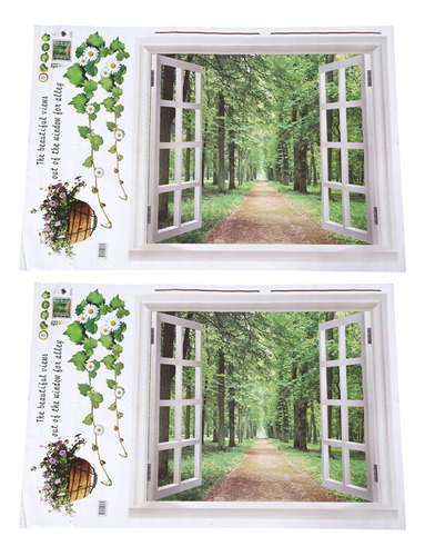 2 Pegatinas De Pared Con Una Enorme Ventana En 3d Con Flores